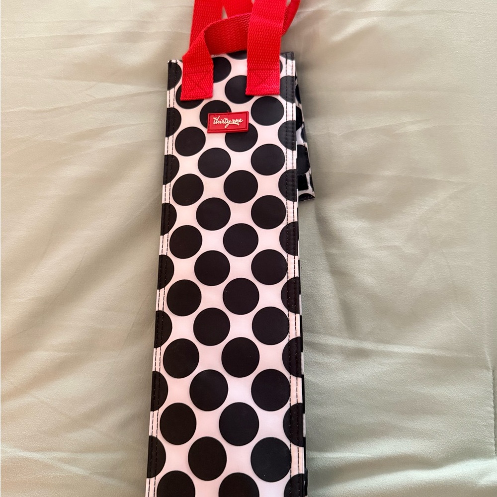 Thirty-One Black Polka Dot Insulated Wine Tote with Red Handles